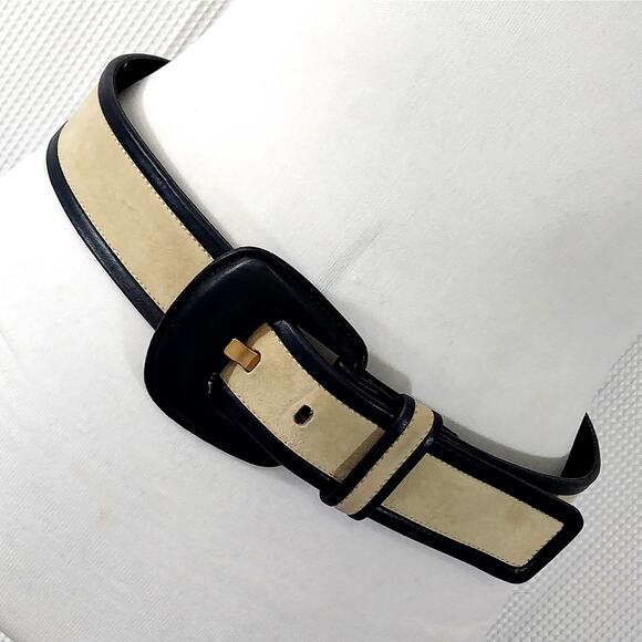 Escada Accessories - VINTAGE AUTHENTIC ESCADA! NAVY BLUE LEATHER, CREAM SUEDE, MAFE IN ITALY!